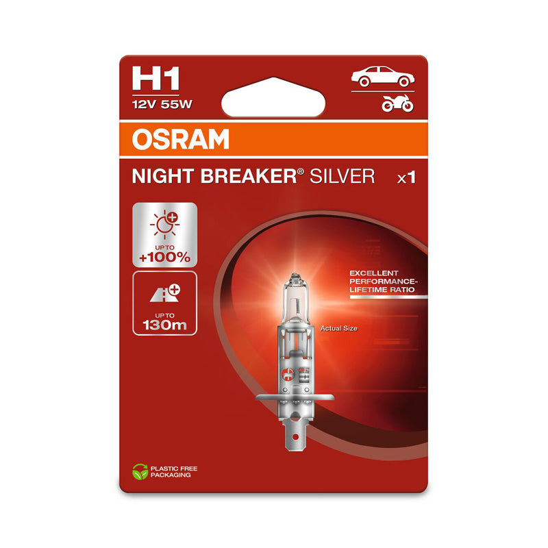 Osram, Night Breaker Silver Halogenpære - H1 - 12V/55W - Enkeltstykke