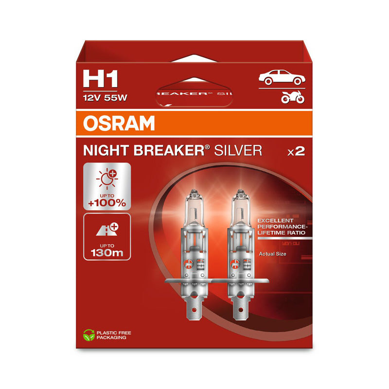 Osram, Night Breaker Silver Halogenpærer - H1 - 12V/55W - 2stk.