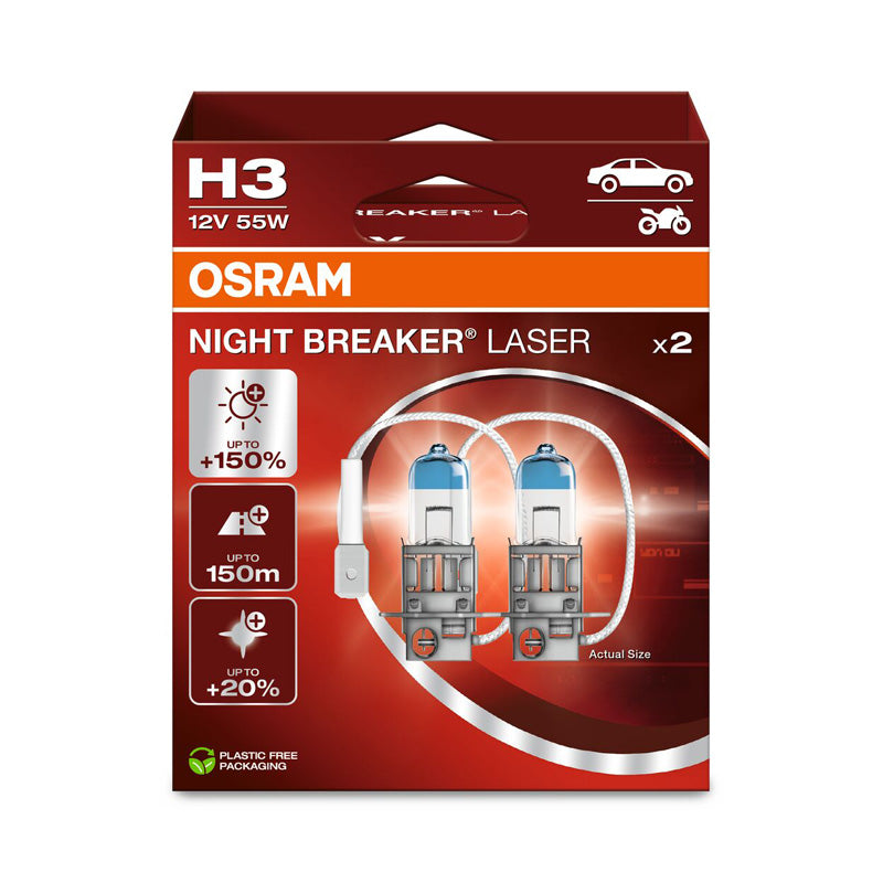 Osram, Night Breaker Laser Halogenpærer - H3 - 12V/55W - Sæt af 2 stk.