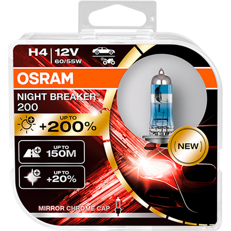 Osram, Night Breaker Laser 200 Halogenpærer - H4 - 12V/60-55W - Sæt af 2 stk.