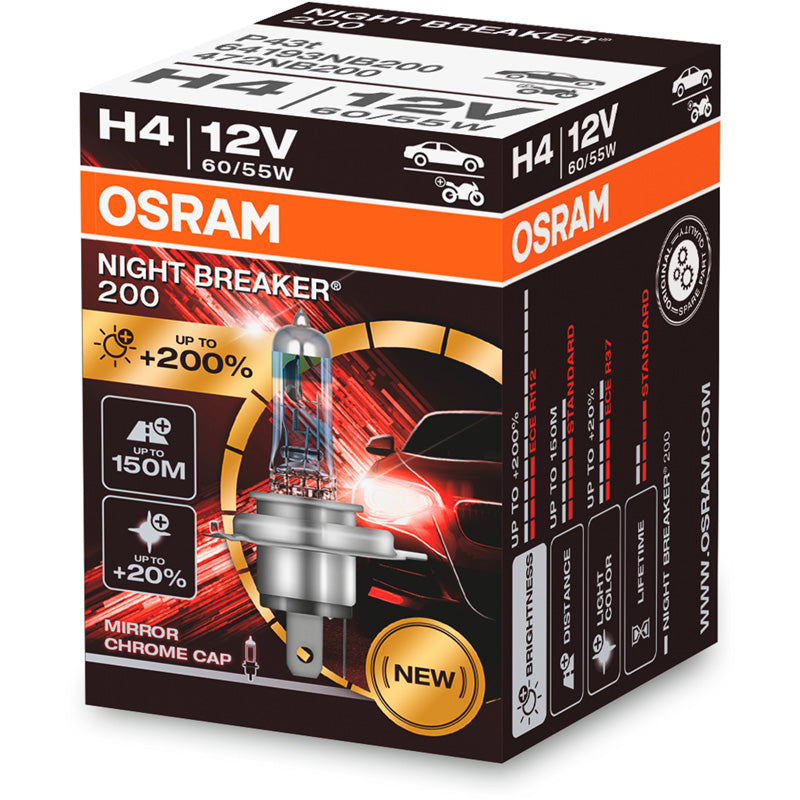 Osram, Night Breaker Laser 200 Halogenpære - H4 - 12V/60-55W - Enkeltstykke