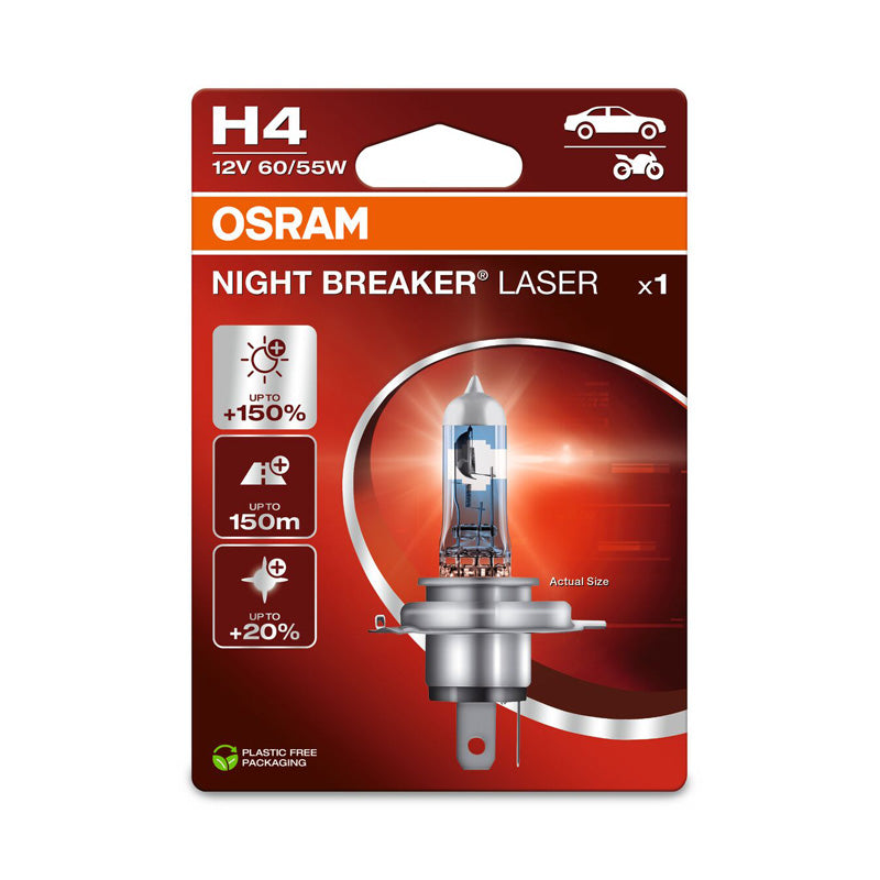 Osram, Night Breaker Laser H4 Halogenpære - 12V/60-55W - Enkeltstykke