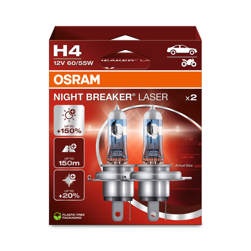 Osram, Night Breaker Laser Halogenpærer - H4 - 12V/60-55W - Sæt af 2 stk.