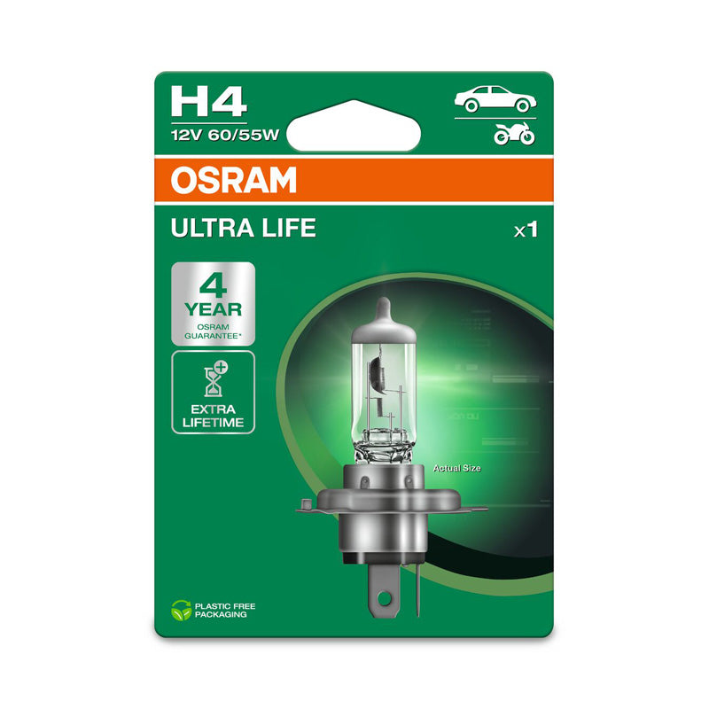 Osram, Ultra Life Halogenpære H4 - 12V/60-55W - Enkel Stk - Lang Levetid