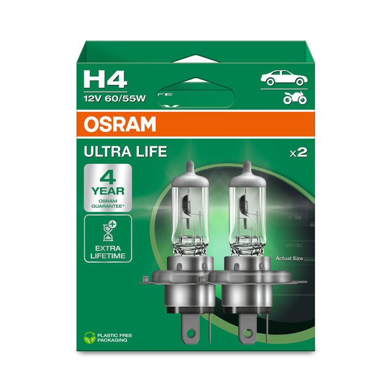 Osram, Ultra Life Halogenpærer - H4 - 12V/60-55W - Sæt med 2 stk.