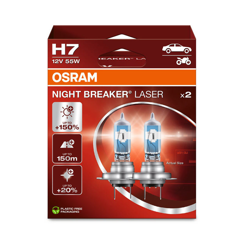 Osram, Night Breaker Laser Halogenpærer - H7 - 12V/55W - Sæt af 2 stk.