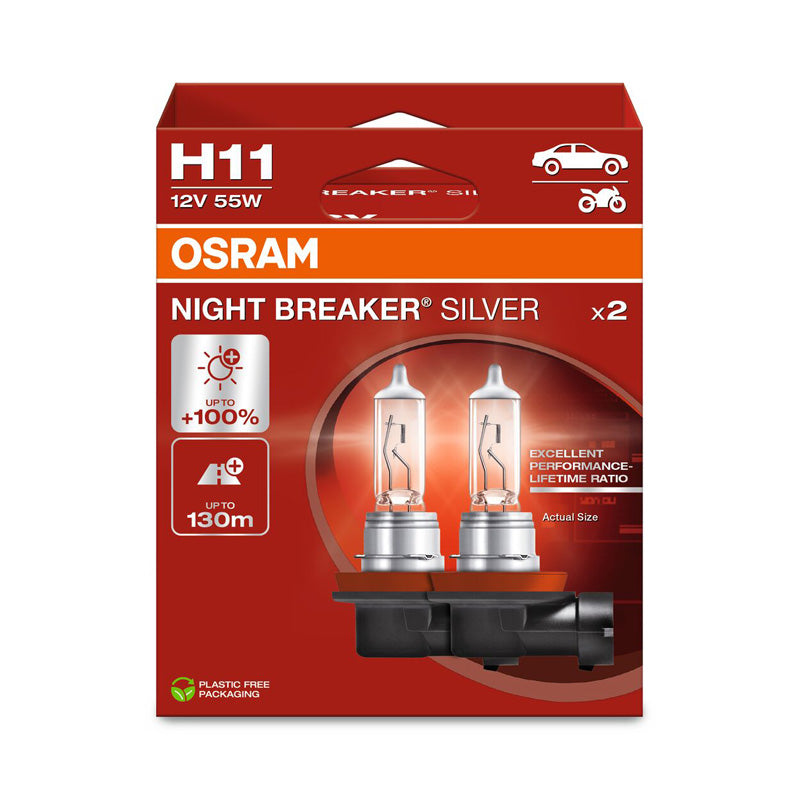 Osram, Night Breaker Silver Halogenpærer - H11 - 12V/55W - Sæt af 2 stk.