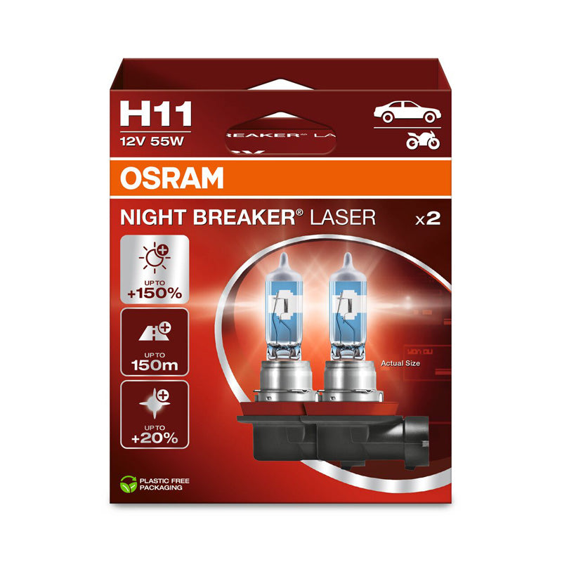 Osram, Night Breaker Laser Halogenpærer - H11 - 12V/55W - Sæt med 2 stk.