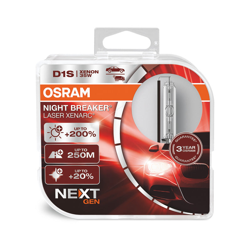 Osram, XENARC NIGHT BREAKER LASER Xenonpære D1S - 12V/35W - Sæt af 2 - 4500K - 220% mere lys