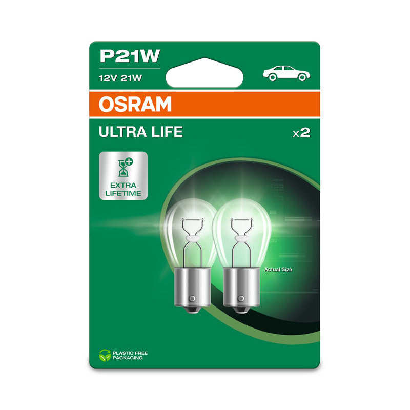 Osram, Ultra Life Halogenpærer - BA15S - 12V/21W - Sæt af 2 stk.