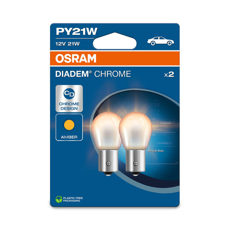 Osram, Diadem Krom Halogenpærer - BAU15S - 12V/21W - Sæt af 2 - Orange