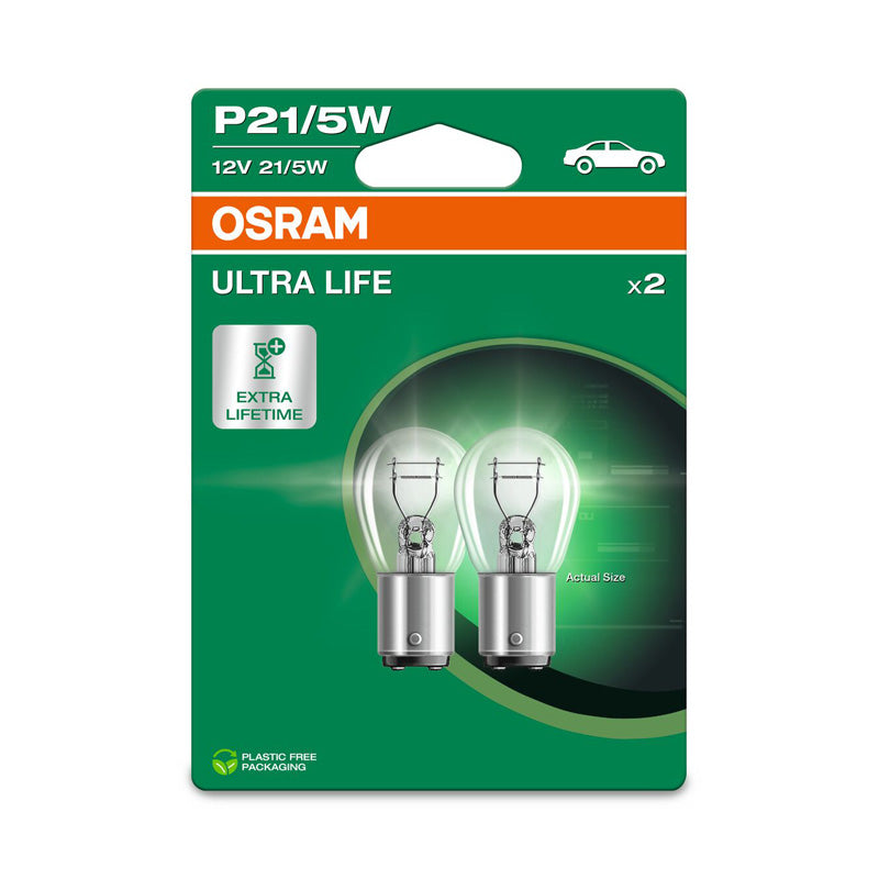 Osram, Ultra Life Halogenpærer - BAY15D - 12V/21-5W - Sæt med 2 stk.