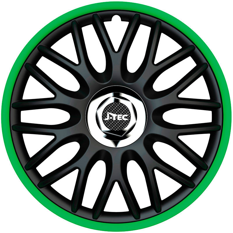 J-Tec, Hjulkapsler, 4stk, Orden R 13-tommer black/green + chrome ring