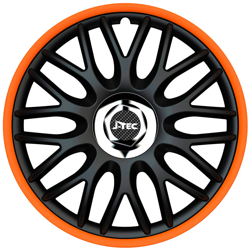 J-Tec, Hjulkapsler, 4stk, Orden R 13-tommer black/orange + chrome ring