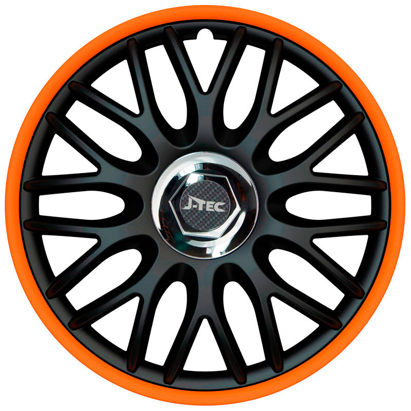 J-Tec, Hjulkapsler, 4stk, Orden R 16-tommer black/orange + chrome ring