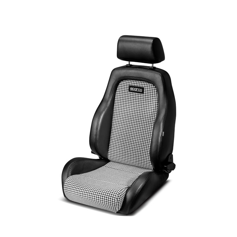 Sparco, Sport Sæde GT - Sort Skai + Sort/Hvid 'Retro' Mikrofiber - Reclinable