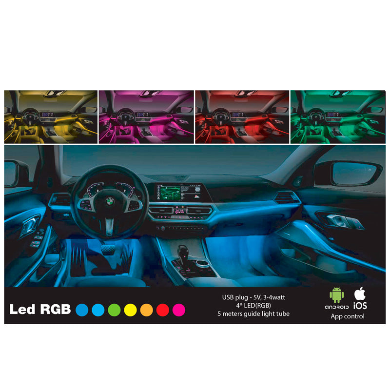 Simoni Racing, Indvendig Atmosfærelys RGB LED - 5 Meter Fiber Optisk Kabel