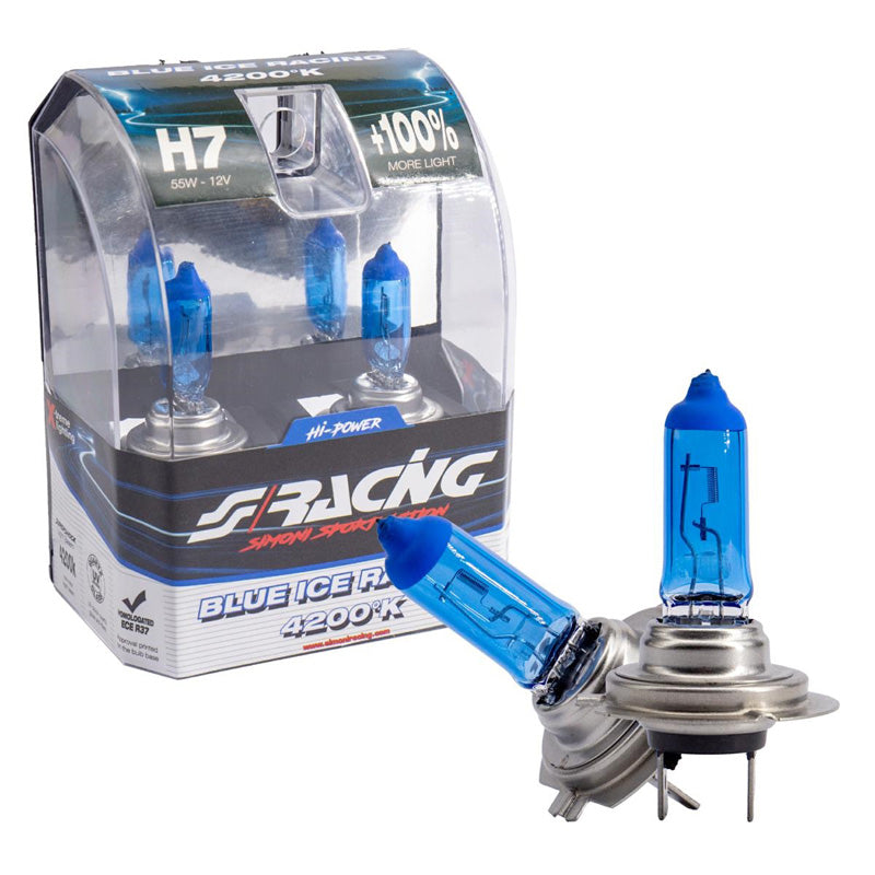 Simoni Racing, Halogenpærer 'Blue Ice Racing' H7 (4200K) 12V/55W - Sæt af 2 stk. ECE-R37 E-Mærket