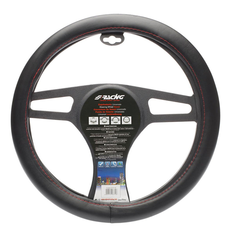 Simoni Racing, Ratbetræk - Sort Ecoleather med Røde Sømme - 37-39cm