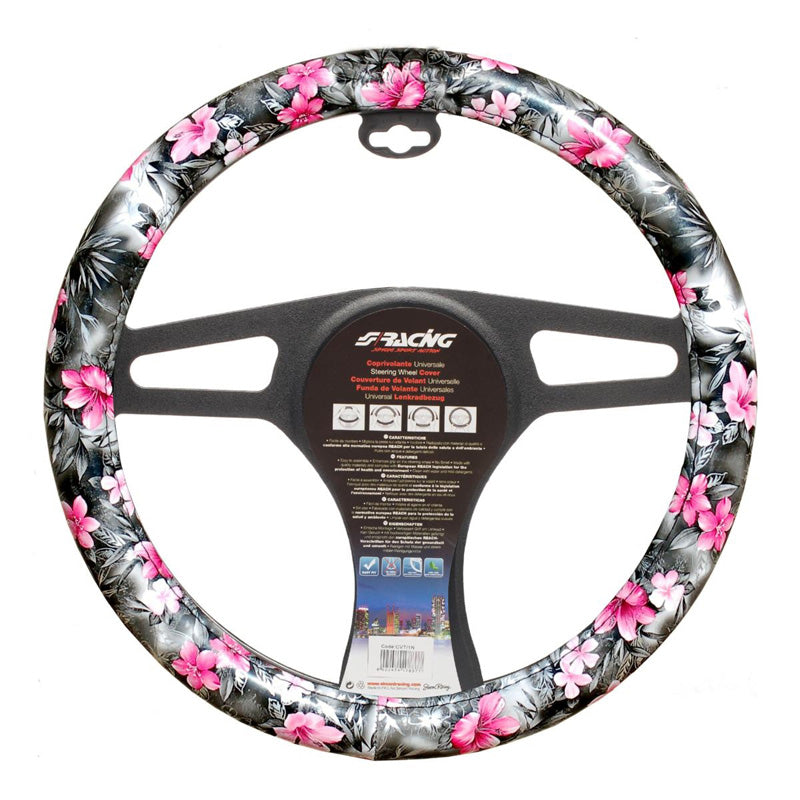 Simoni Racing, Blomster Ratbetræk - Sort Ecoleather/Pink - 37-39cm