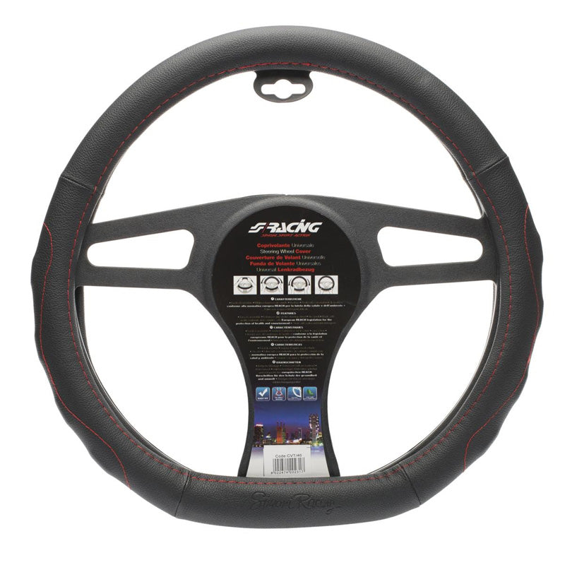 Simoni Racing, Komfort Ratbetræk - Sort Ecoleather m/Røde Syninger - 37-39cm