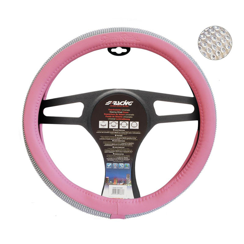 Simoni Racing, Styrthjulsovertræk - Pink Ecoleather med Diamanter - 37-39cm