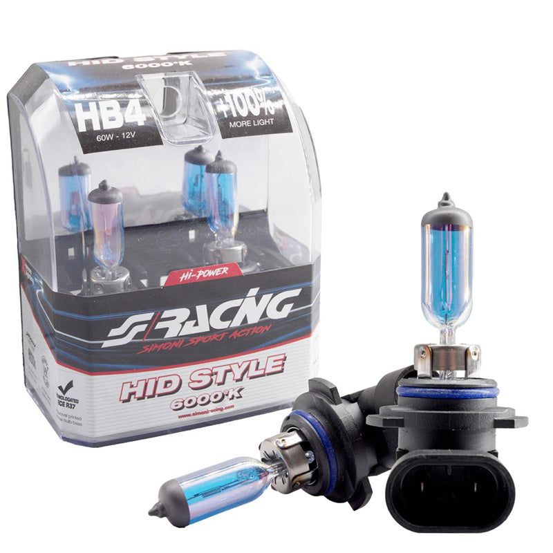 Simoni Racing, Halogenpærer 'HID Style' HB4 (6000K) Hyperhvid - 12V/55W - Sæt af 2 stk. ECE-R37 E-Mærket