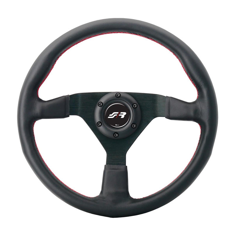 Simoni Racing, Sportsrat, Nob - Black Leather + Red Stitching - Diameter 350mm