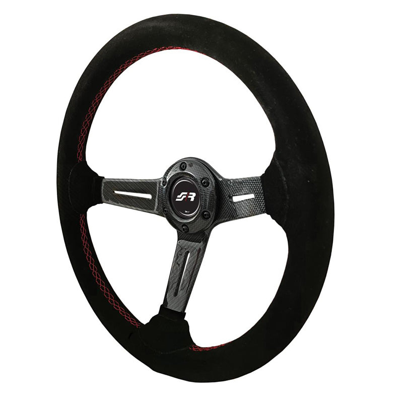 Simoni Racing, Sportsrat, Tommi - Carbon - Black Suede + Red Stitching - Diameter 350mm